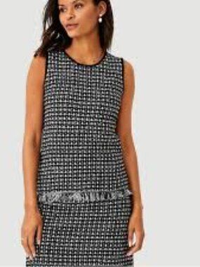 Ann Taylor Fringe Tweed Sweater Shell Sleeveless Knit Size XS Women's